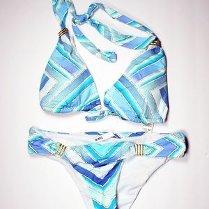 BAR III Scarf-Print Halter Bikini Top And Bottom M